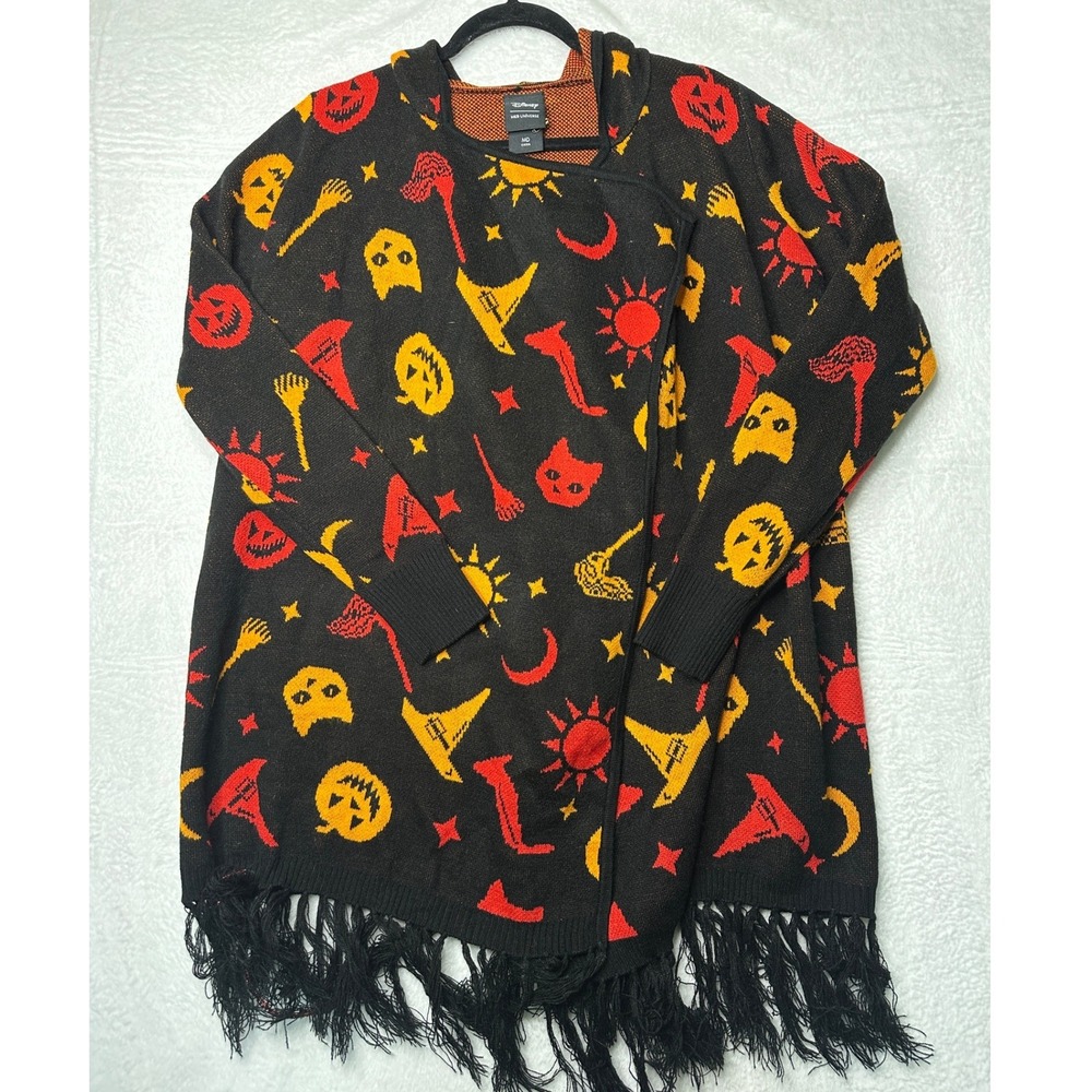 Disney Her Universe Cardigan Women MD Black Halloween Pumpkin Fringe Hooded